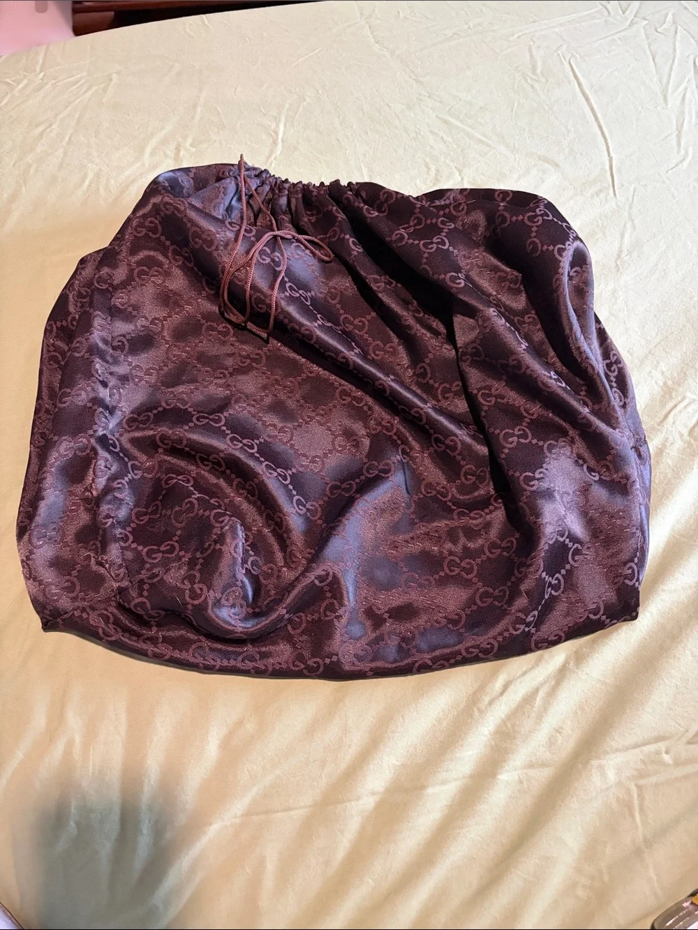 Gucci Beige GG Supreme Envelope Clutch with Brown Leather Trim
